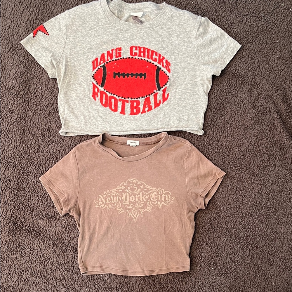 Garage Brown Baby Tee and cropped gray & red dc Football Tee - set of 2